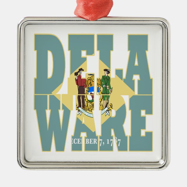 Text der Staatsflagge Delaware Ornament Aus Metall (Vorne)