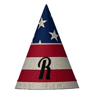 Text der US Patriotic American Flag Linse Monogram Partyhütchen