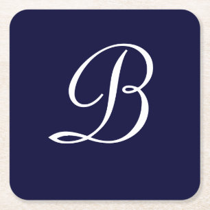 Text des Monogrammskripts für Navy Blue & White B Rechteckiger Pappuntersetzer