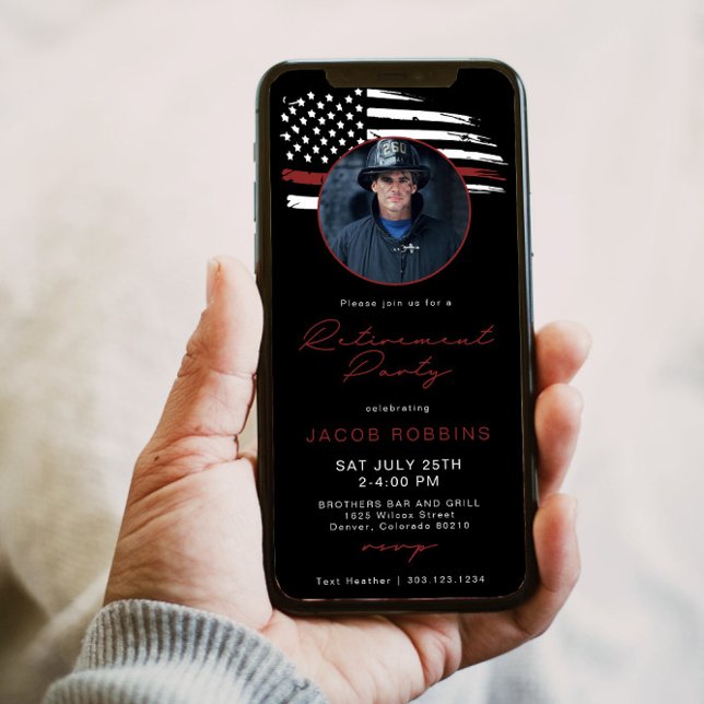 Text des Party "Thin Red Line Flag Fireman Retirem Einladung (Von Creator hochgeladen)