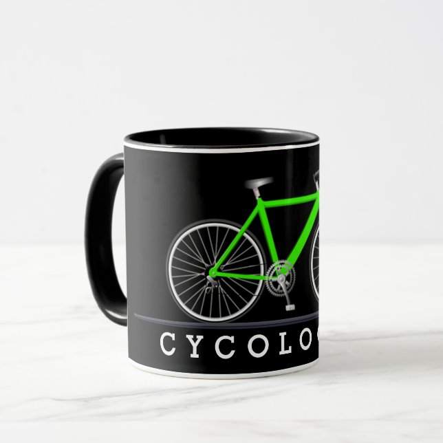 Text des Radfahrers mit Neon-grünem Fahrrad Tasse (Vorderseite Links)