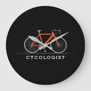 Text des Radfahrers mit orangefarbenem Fahrrad Große Wanduhr