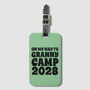 Text des Retro-Granny-Camps Gepäckanhänger