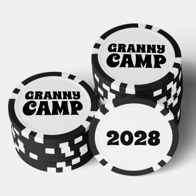 Text des Retro-Granny-Camps Pokerchips (Stapel)