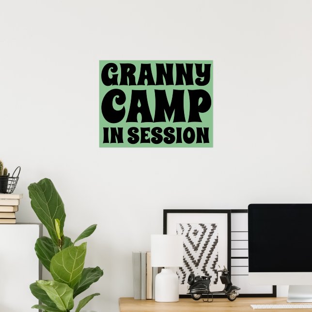 Text des Retro-Granny-Camps Poster (Heimbüro)