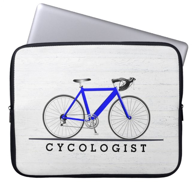 Text des Zykologen mit blauem Fahrrad Laptopschutzhülle (Vorderseite)