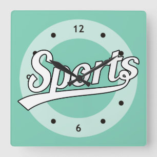 Text Design: SPORTS white + your own text & ideas Quadratische Wanduhr