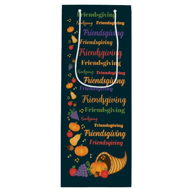 Text Farbige Cornucopia Friendsgiving-Party Geschenktüte Für Weinflaschen (Vorderseite)