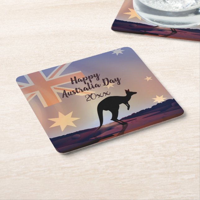 Text-Flag Kangaroo Australia Day Square Paper bear Rechteckiger Pappuntersetzer (angewinkelt)