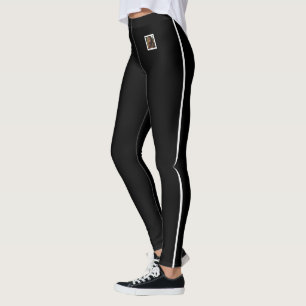 Text für Haustierfoto anpassen Weiße Streifen Schw Leggings