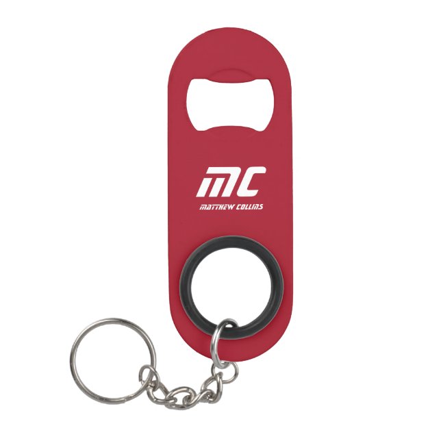 Text für Rot Monogramm Name Einfach für ihn Mini Flaschenöffner (Vorderseite)