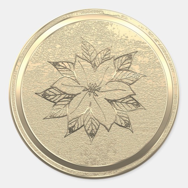Text Gold Poinsettia Dezember hinzufügen Runder Aufkleber (Vorderseite)