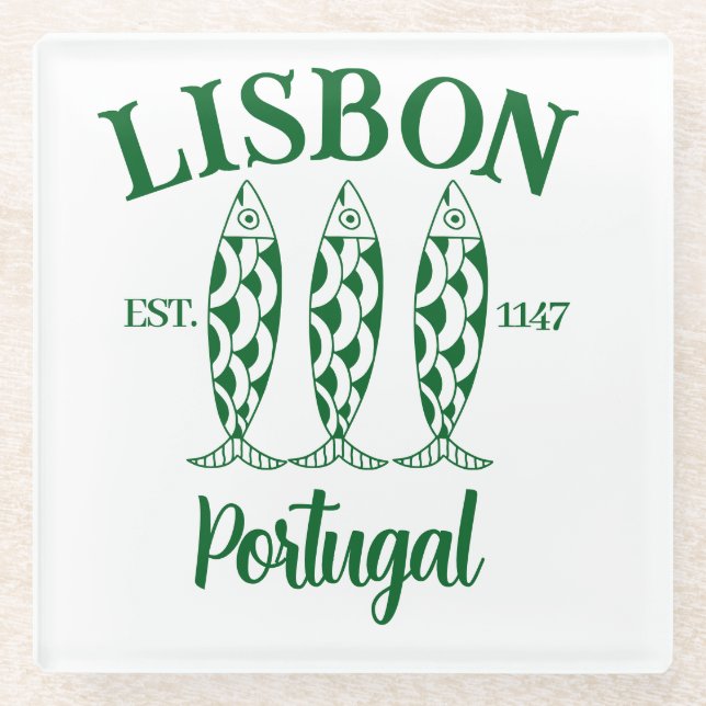 Text grün von Lissabon Glasuntersetzer (Vorderseite)