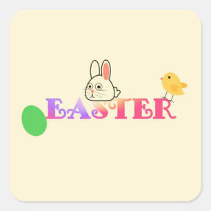 Text, Hase und Chic Osterthema Quadratischer Aufkleber