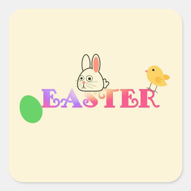 Text, Hase und Chic Osterthema Quadratischer Aufkleber (Vorderseite)