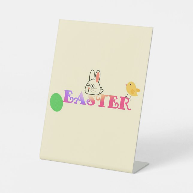 Text, Hase und Chic Osterthema Sockelschild (Vorderseite)
