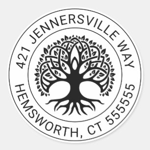 Text hinzufügen   Celtic Tree Address Runder Aufkleber