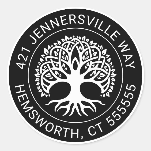 Text hinzufügen | Celtic Tree Address Runder Aufkleber (Vorderseite)