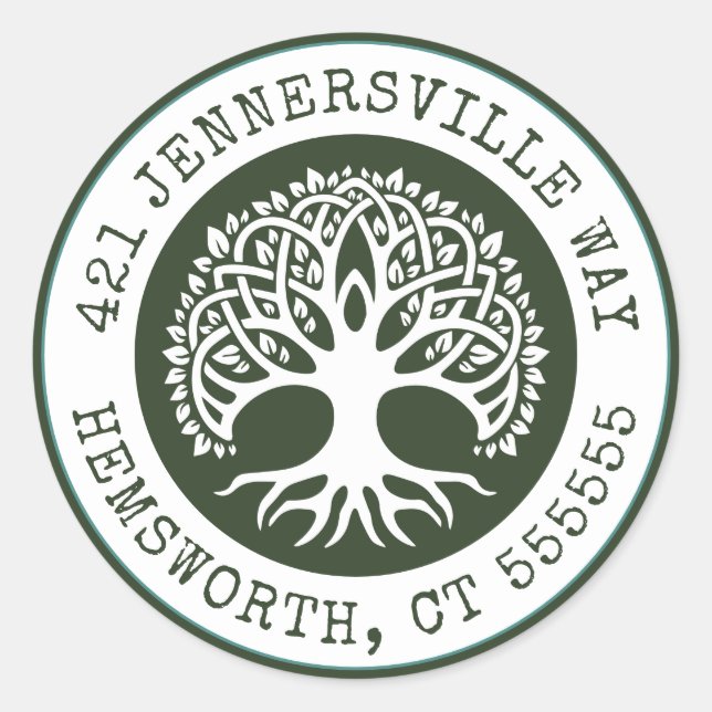 Text hinzufügen | Celtic Tree Address Runder Aufkleber (Vorderseite)