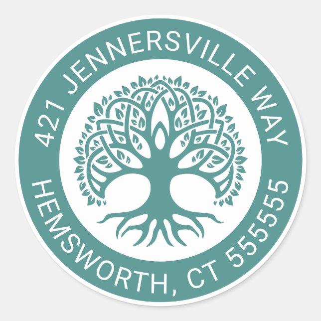 Text hinzufügen | Celtic Tree Address Runder Aufkleber (Vorderseite)