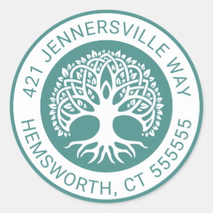 Text hinzufügen Celtic Tree Address Runder Aufkleber