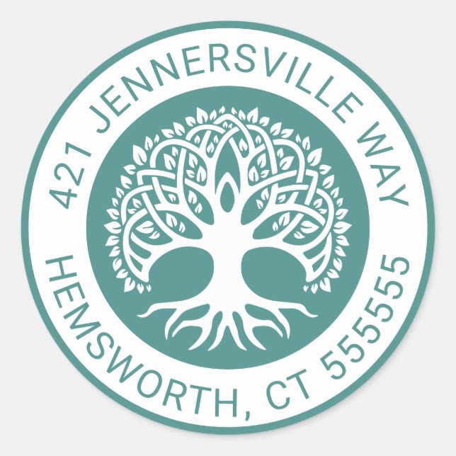 Text hinzufügen | Celtic Tree Address Runder Aufkleber (Vorderseite)