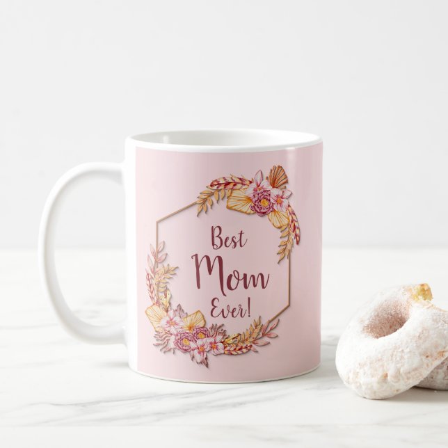 Text hinzufügen Name Boho Blume  bester Mama T Kaffeetasse (Mit Donut)