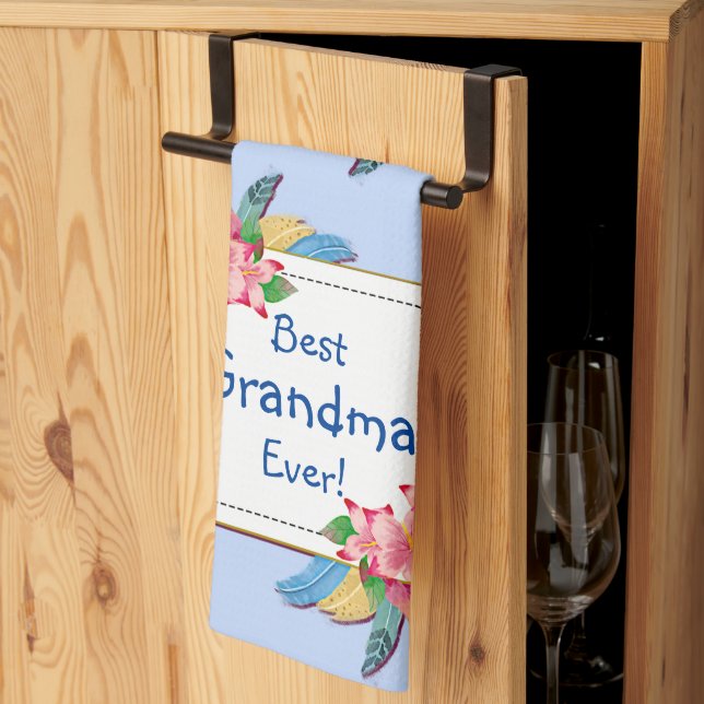 Text hinzufügen Name Boho Blume Feathers Oma änder Geschirrtuch (Drittel gefaltet)