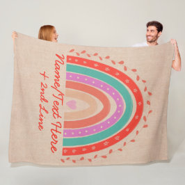 Text hinzufügen Name Boho Rainbow Heart Aqua Brown Fleecedecke