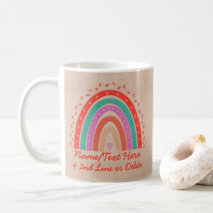 Text hinzufügen Name Boho Rainbow Heart Aqua Brown Kaffeetasse
