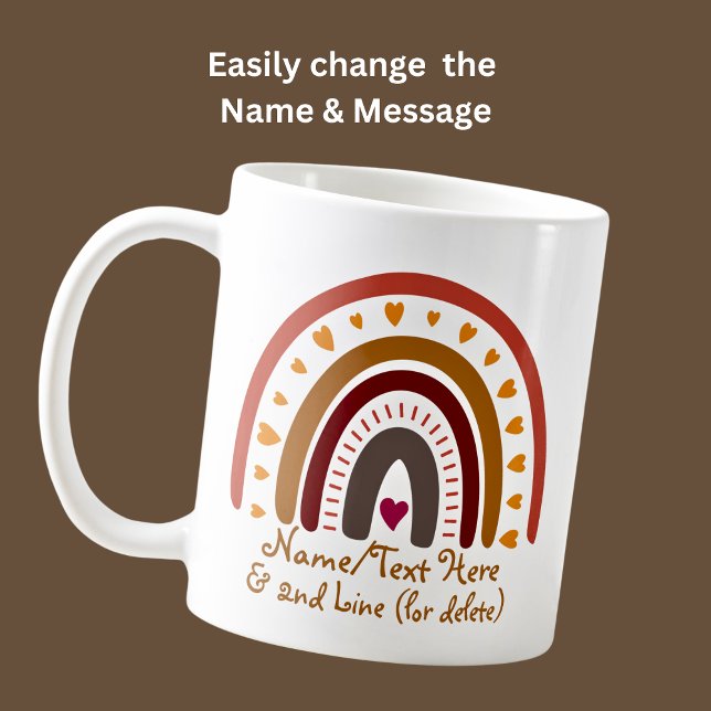 Text hinzufügen Name Boho Regenbogen Herz rosa bra Kaffeetasse (Von Creator hochgeladen)