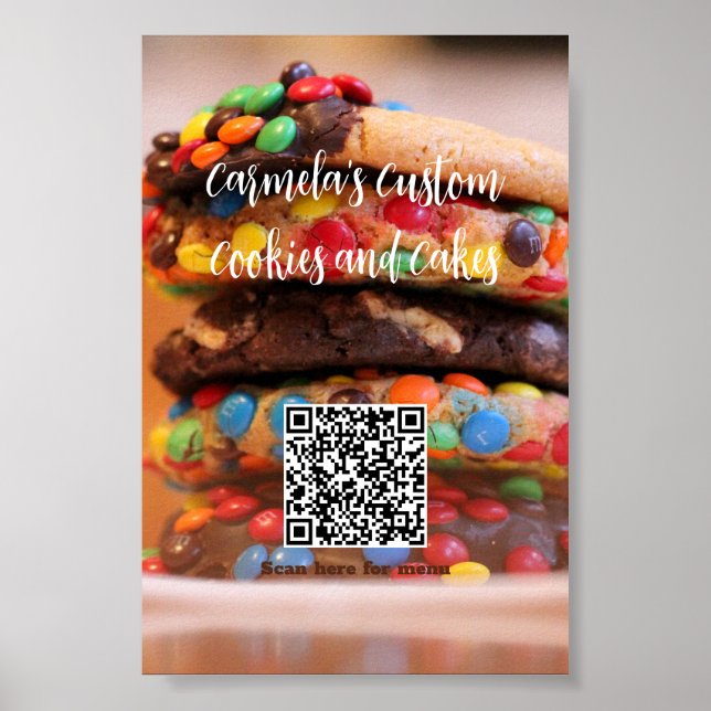 Text Ihres Firmennamens mit Menü QR-Code-Cookie Poster (Vorne)