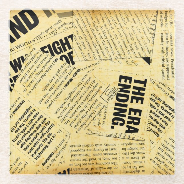 Text in Zeitungen mit altem Papier Glasuntersetzer (Vorderseite)