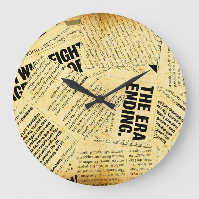 Text in Zeitungen mit altem Papier Große Wanduhr (Vorderseite)