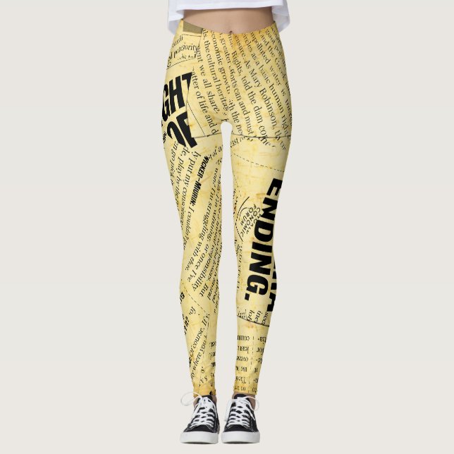 Text in Zeitungen mit altem Papier Leggings (Vorderseite)