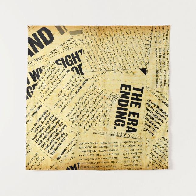 Text in Zeitungen mit altem Papier Wandteppich (Vorderseite)