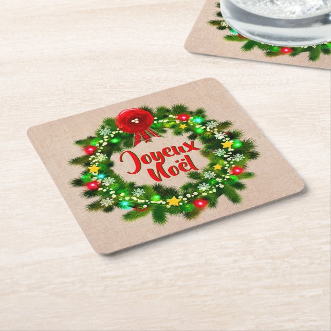 Text Joyeux Noël bearbeiten Rechteckiger Pappuntersetzer (angewinkelt)