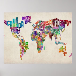 Text-Karte der Welt Poster