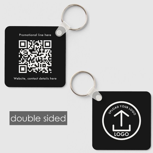 Text QR-Code für doppelseitige Firmenlogos schwarz Schlüsselanhänger (Double Sided Business Logo Text QR Code Black Keychain)