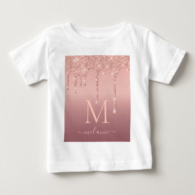 Text-Rose für Monogramm: Farbblindfarbiger Glitzer Baby T-shirt (Vorderseite)