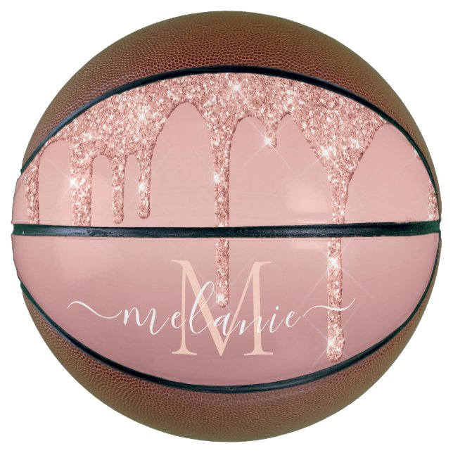 Text-Rose für Monogramm: Farbblindfarbiger Glitzer Basketball (Vorderseite)