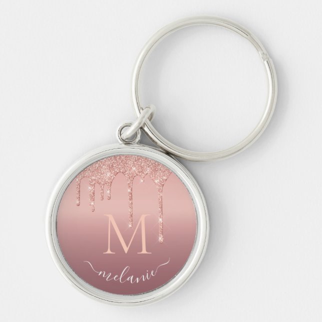 Text-Rose für Monogramm: Farbblindfarbiger Glitzer Schlüsselanhänger (Vorne)