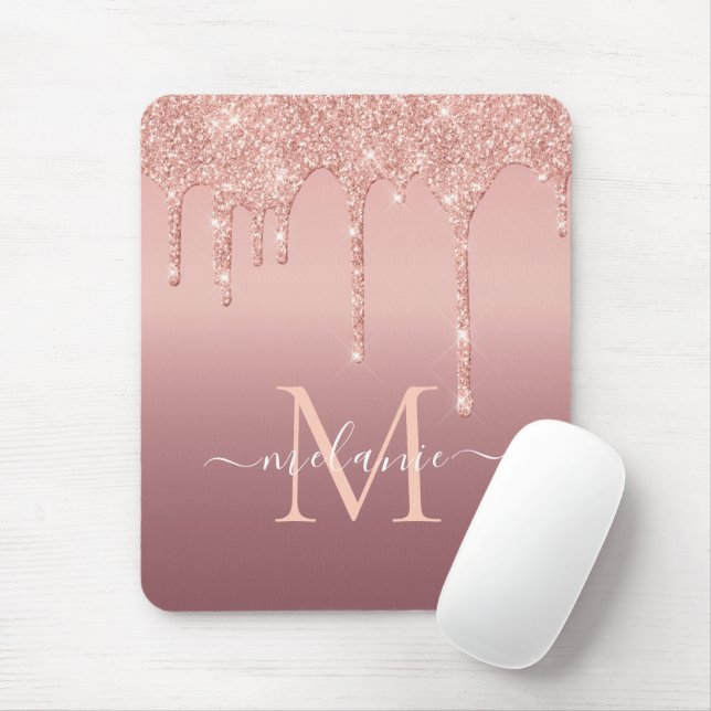 Text-Rose für Monogramm - Glitzer-Tropfen Mousepad (Mit Mouse)