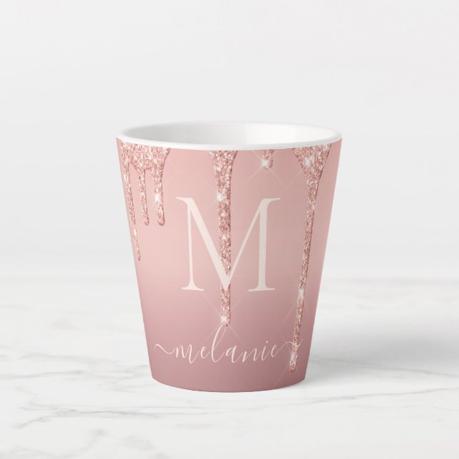 Text-Rose für Monogramm: Gold-Blush-Glitzer Milchtasse (Vorderseite)