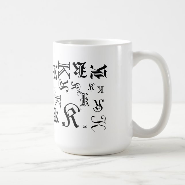 Text-Stil für Monogramm und Namen Tasse (Rechts)