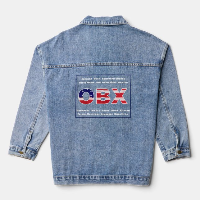 Text und Städte der OBX-Flagge Jeansjacke (Rückseite)