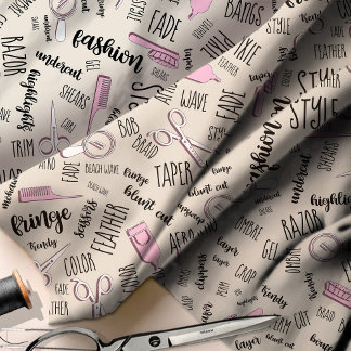 Text und Tools der Haarstilistik Pink2 ID749 Stoff