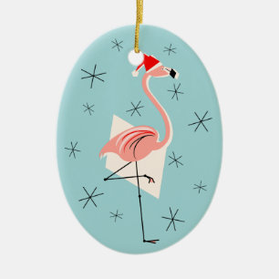 Text-Verzierungsoval Flamingo-Sankt blaues Keramik Ornament