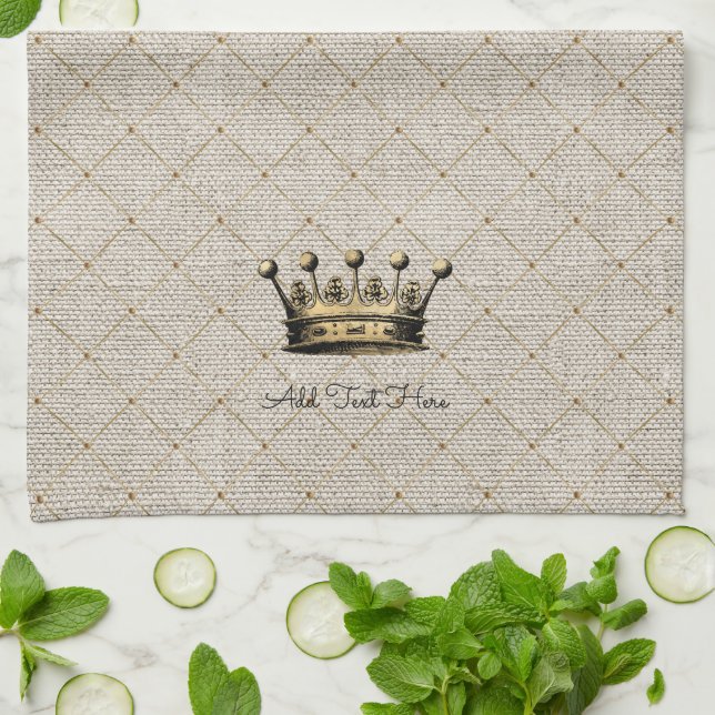 TEXT Vintag Gold Crown Royal Queen King Geschirrtuch (Gefaltet)