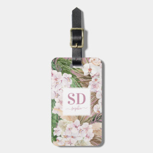 Text von Pampas-Gras, Orchideen, tropischen Blatts Gepäckanhänger